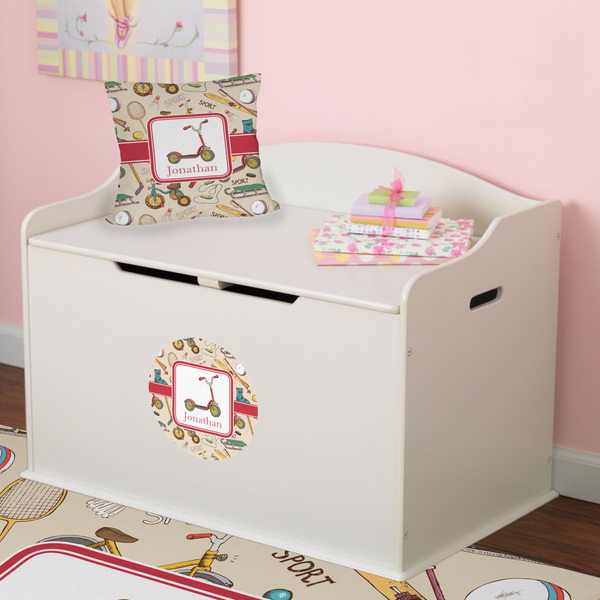 Vintage Sports Round Wall Decal on Toy Chest