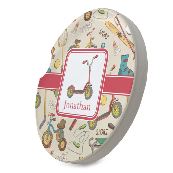 Vintage Sports Sandstone Car Coaster - STANDING ANGLE