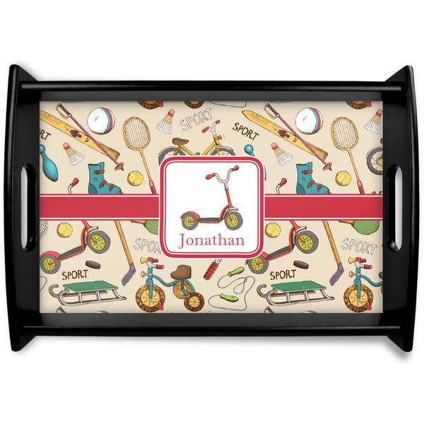 Custom Vintage Sports Black Wooden Tray - Small (Personalized)