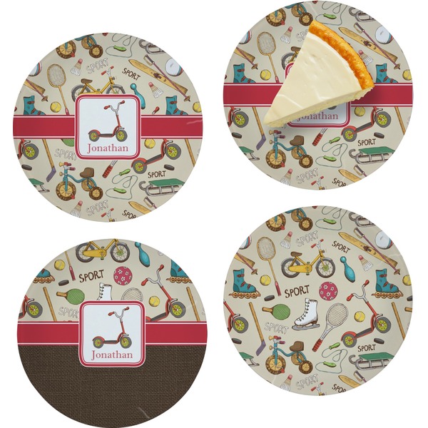 Custom Vintage Sports Set of 4 Glass Appetizer / Dessert Plate 8" (Personalized)