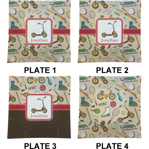 Vintage Sports Set of Square Dinner Plates (Approval)