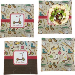 Vintage Sports Set of 4 Glass Square Lunch / Dinner Plate 9.5" (Personalized)