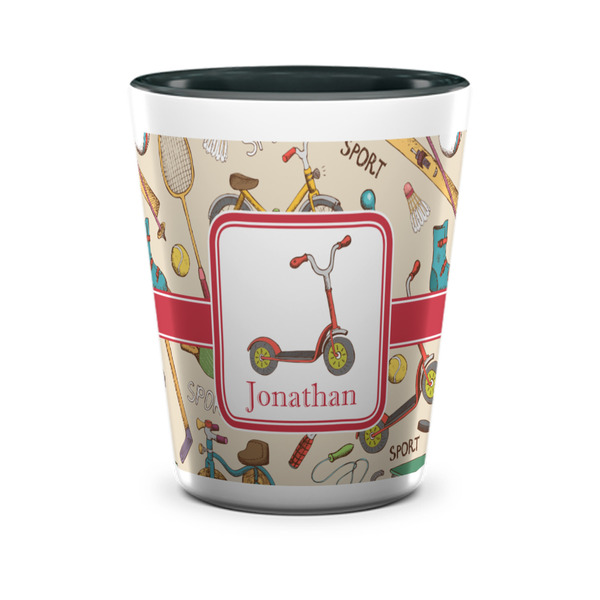 Custom Vintage Sports Ceramic Shot Glass - 1.5 oz - Two Tone - Set of 4 (Personalized)