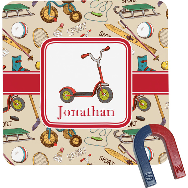 Custom Vintage Sports Square Fridge Magnet (Personalized)