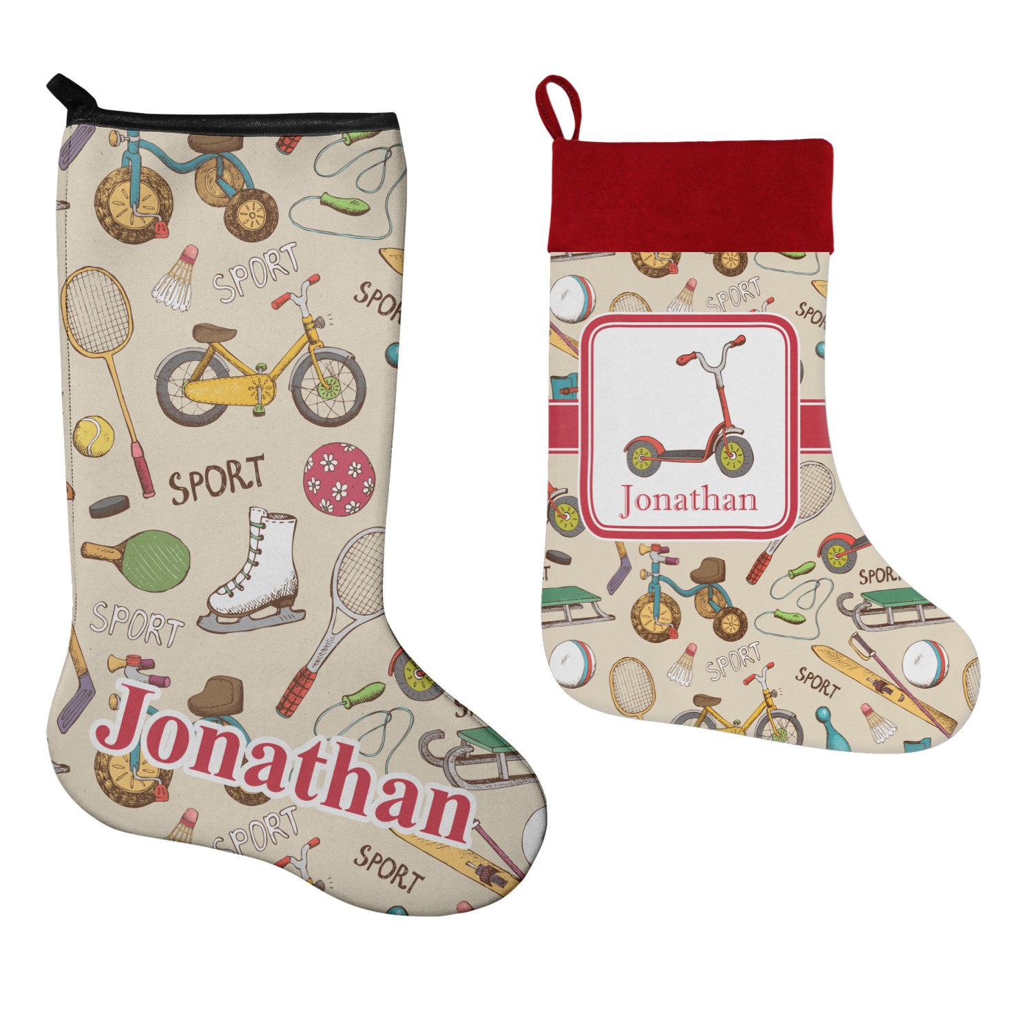 Vintage Sports Christmas Stocking DoubleSided (Personalized
