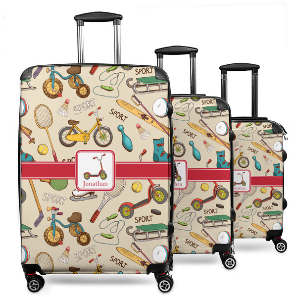 Custom Vintage Sports 3 Piece Luggage Set - 20" Carry On, 24" Medium Checked, 28" Large Checked (Personalized)