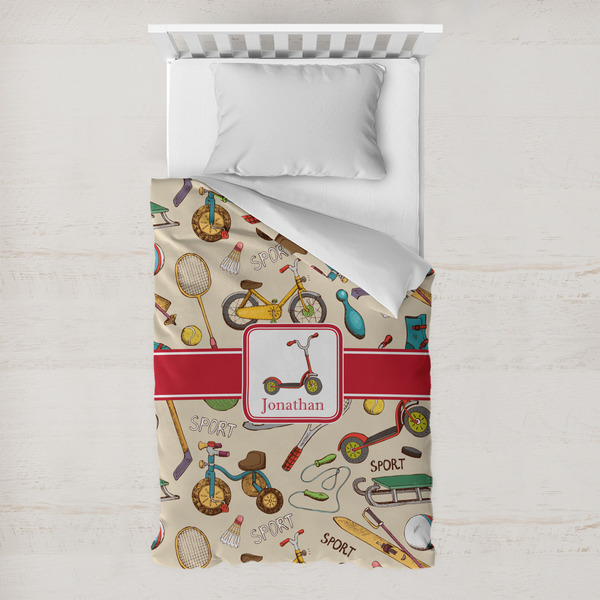 Custom Vintage Sports Toddler Duvet Cover w/ Name or Text