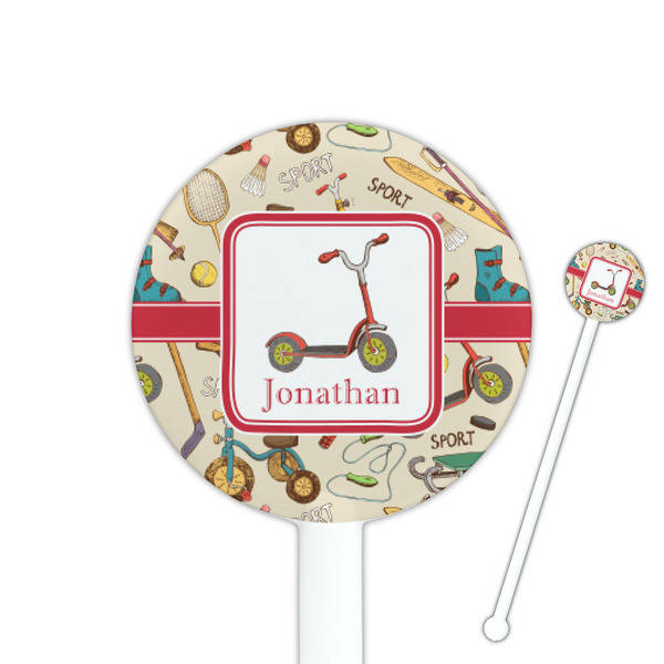 Custom Vintage Sports 5.5" Round Plastic Stir Sticks - White - Single Sided (Personalized)