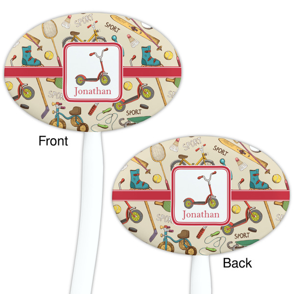 Vintage Sports White Plastic 7" Stir Stick - Double Sided - Oval - Front & Back