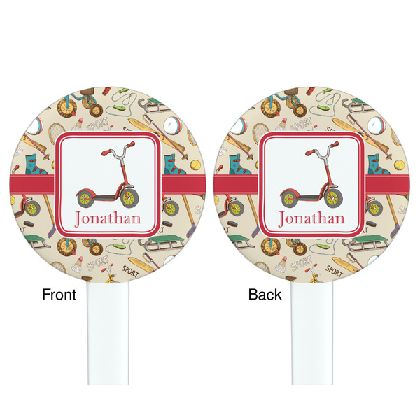 Vintage Sports White Plastic 7" Stir Stick - Double Sided - Round - Front & Back