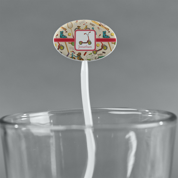 Vintage Sports White Plastic 7" Stir Stick - Oval - Main