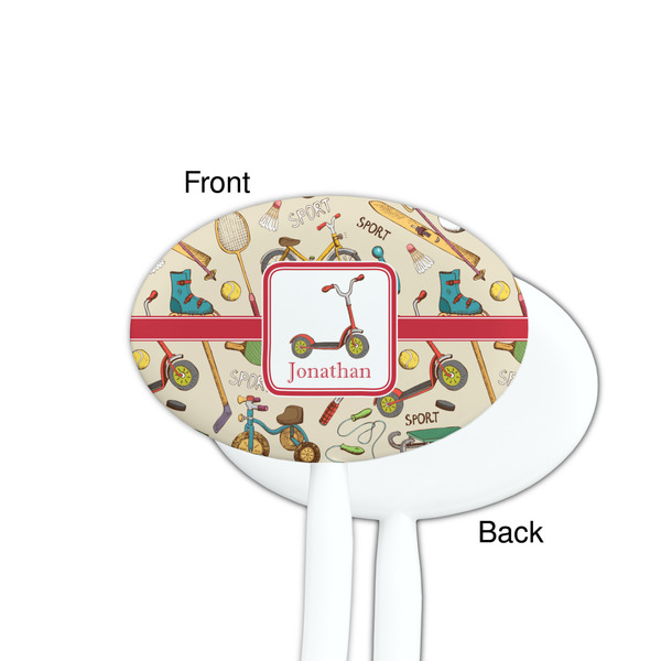 Vintage Sports White Plastic 7" Stir Stick - Single Sided - Oval - Front & Back