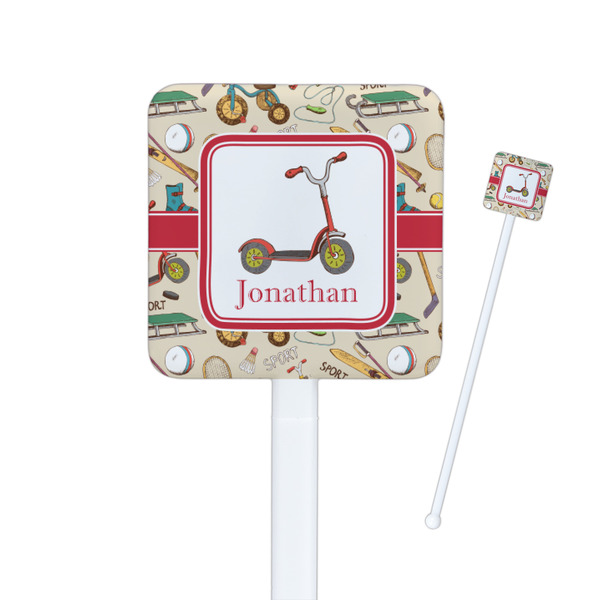 Custom Vintage Sports Square Plastic Stir Sticks - Single Sided (Personalized)