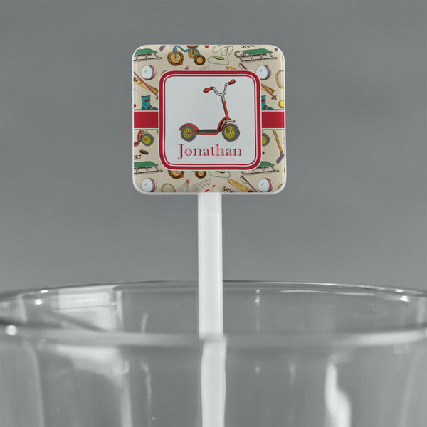 Vintage Sports White Plastic Stir Stick - Square - Main