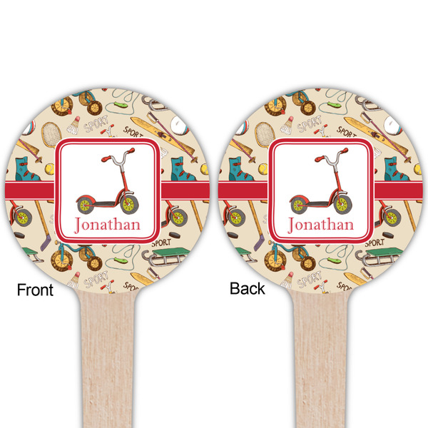 Vintage Sports Wooden 4" Food Pick - Round - Double Sided - Front & Back