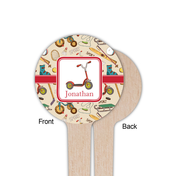 Vintage Sports Wooden 4" Food Pick - Round - Single Sided - Front & Back