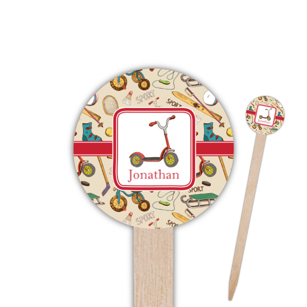 Custom Vintage Sports Round Wooden Food Picks (Personalized)