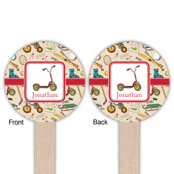 Vintage Sports Wooden 6" Food Pick - Round - Double Sided - Front & Back