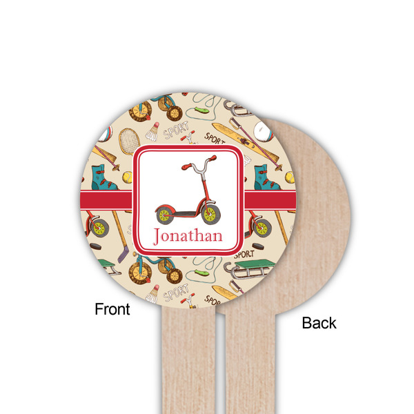 Vintage Sports Wooden 6" Food Pick - Round - Single Sided - Front & Back