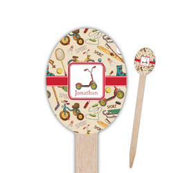 Vintage Sports Oval Wooden Food Picks - Single Sided (Personalized)