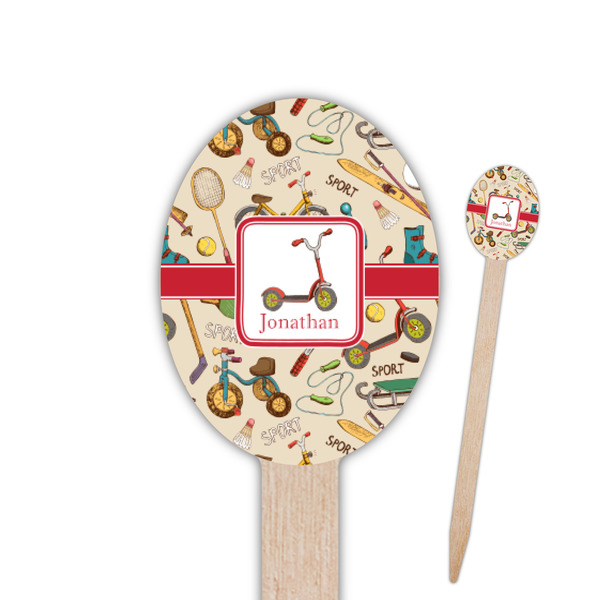 Custom Vintage Sports Oval Wooden Food Picks - Single Sided (Personalized)