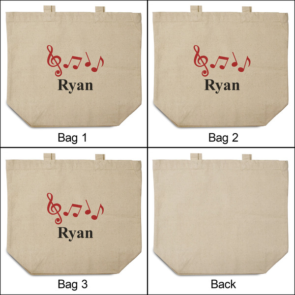 Musical Notes 3 Reusable Cotton Grocery Bags - Front & Back View