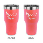 Musical Notes 30 oz Stainless Steel Tumbler - Coral - Double Sided (Personalized)