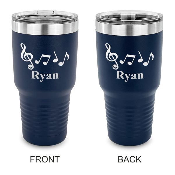 Custom Musical Notes 30 oz Stainless Steel Tumbler - Navy - Double Sided (Personalized)