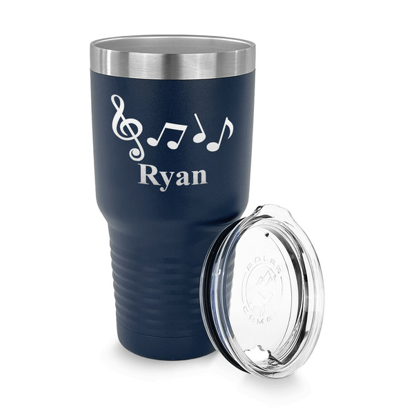 Musical Notes 30 oz Stainless Steel Ringneck Tumblers - Navy - LID OFF