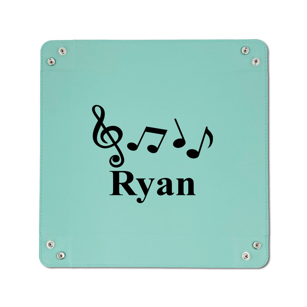 Musical Notes 6" x 6" Teal Leatherette Snap Up Tray - APPROVAL
