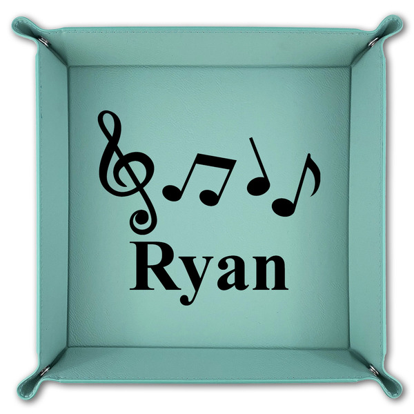 Musical Notes 9" x 9" Teal Leatherette Snap Up Tray - FOLDED