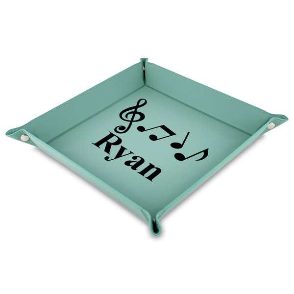 Custom Musical Notes 9" x 9" Teal Faux Leather Valet Tray (Personalized)