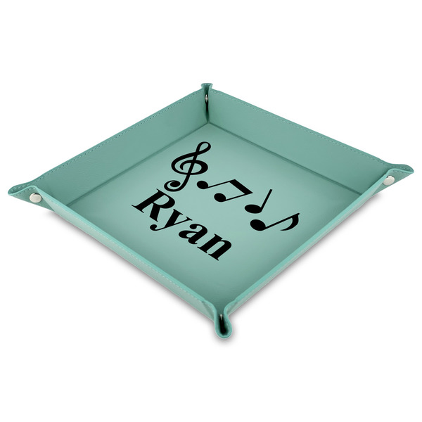 Custom Musical Notes Faux Leather Dice Tray - 9" x 9"  - Teal (Personalized)
