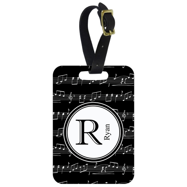 Custom Musical Notes Metal Luggage Tag w/ Name and Initial