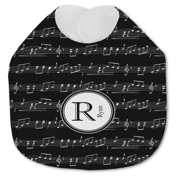 Custom Musical Notes Jersey Knit Baby Bib w/ Name and Initial