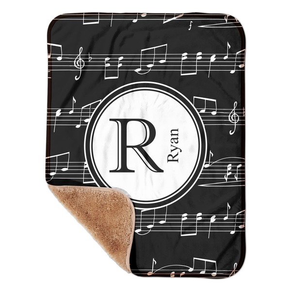 Custom Musical Notes Sherpa Baby Blanket - 30" x 40" w/ Name and Initial