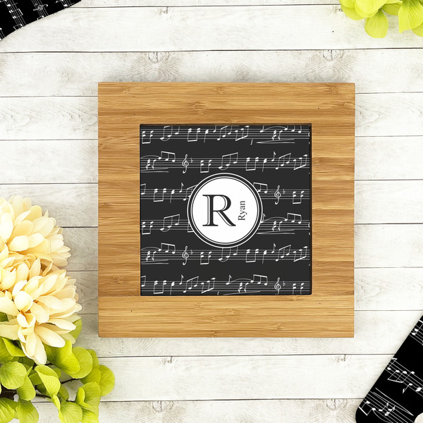 Musical Notes Bamboo Trivet with 6" Tile - LIFESTYLE