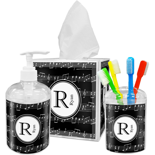 Custom Musical Notes Acrylic Bathroom Accessories Set w/ Name and Initial