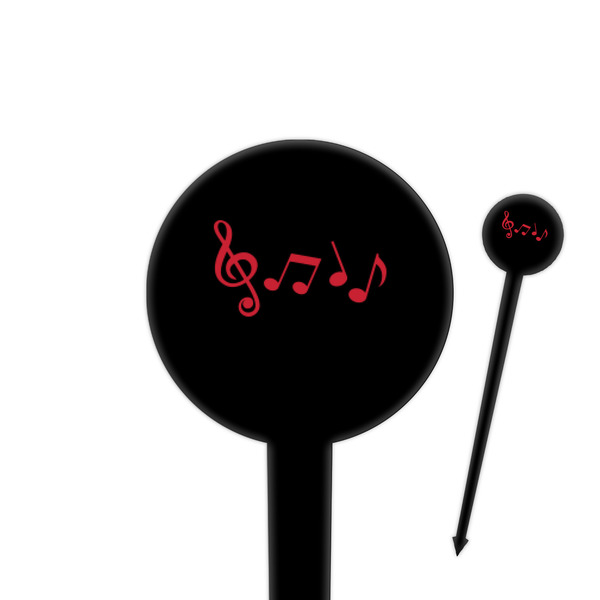 Custom Musical Notes 4" Round Plastic Food Picks - Black - Single Sided (Personalized)