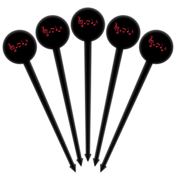 Musical Notes Black Plastic 4" Food Pick - Round - Fan View