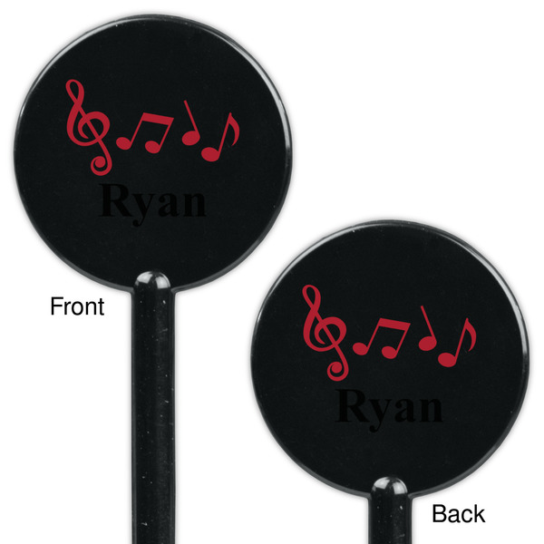 Musical Notes Black Plastic 5.5" Stir Stick - Double Sided - Round - Front & Back