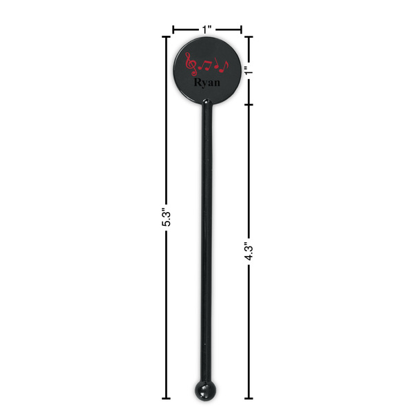 Musical Notes Black Plastic 5.5" Stir Stick - Round - Dimensions