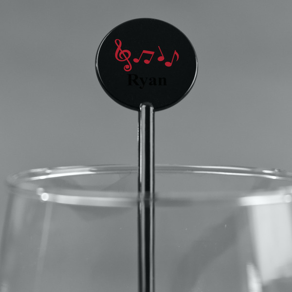 Musical Notes Black Plastic 5.5" Stir Stick - Round - Main