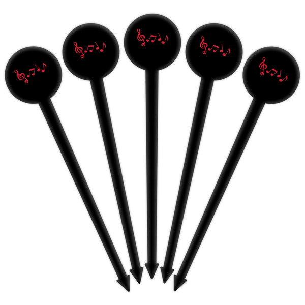 Musical Notes Black Plastic 6" Food Pick - Round - Fan View