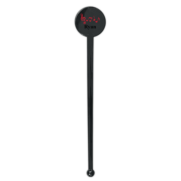 Musical Notes Black Plastic 7" Stir Stick - Round - Single Stick
