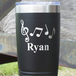 Musical Notes 20 oz Stainless Steel Tumbler - Black - Double Sided (Personalized)