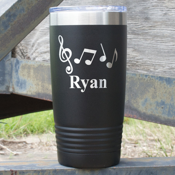 Custom Musical Notes 20 oz Stainless Steel Tumbler - Black - Double Sided (Personalized)