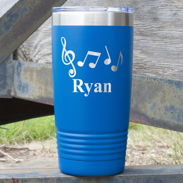 Custom Musical Notes 20 oz Stainless Steel Tumbler - Royal Blue - Single Sided (Personalized)