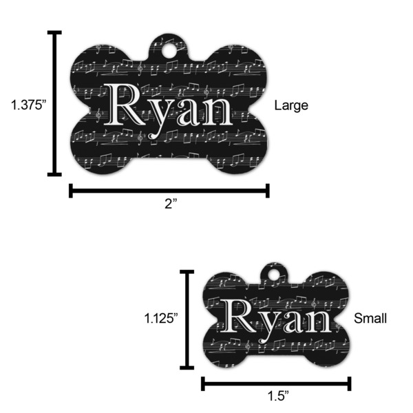 Musical Notes Bone Shaped Dog ID Tag - Large - Scale
