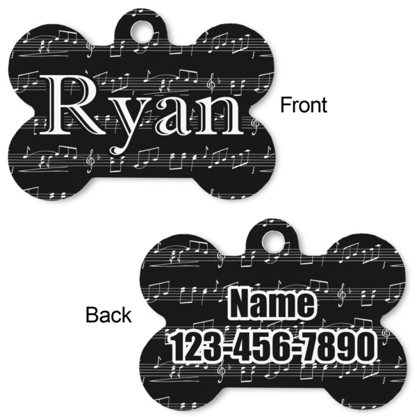 Musical Notes Bone Shaped Dog Tag - Front & Back